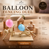 Wooden Balloon Battle 2-player family game by Pinocchio Village, with wooden launchers and balloons