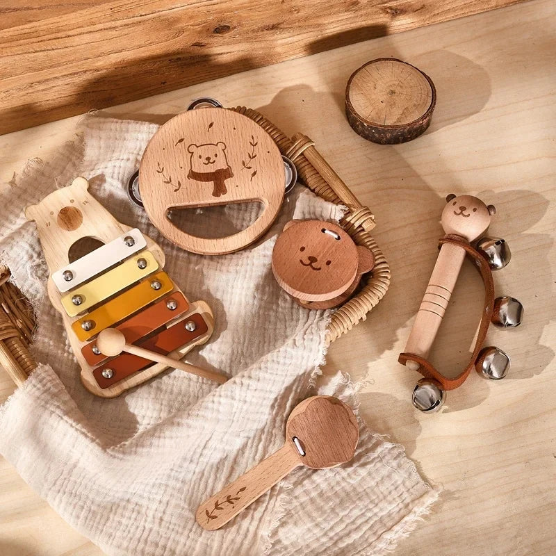 Wooden Bear Rattle Drum - Pinocchio village