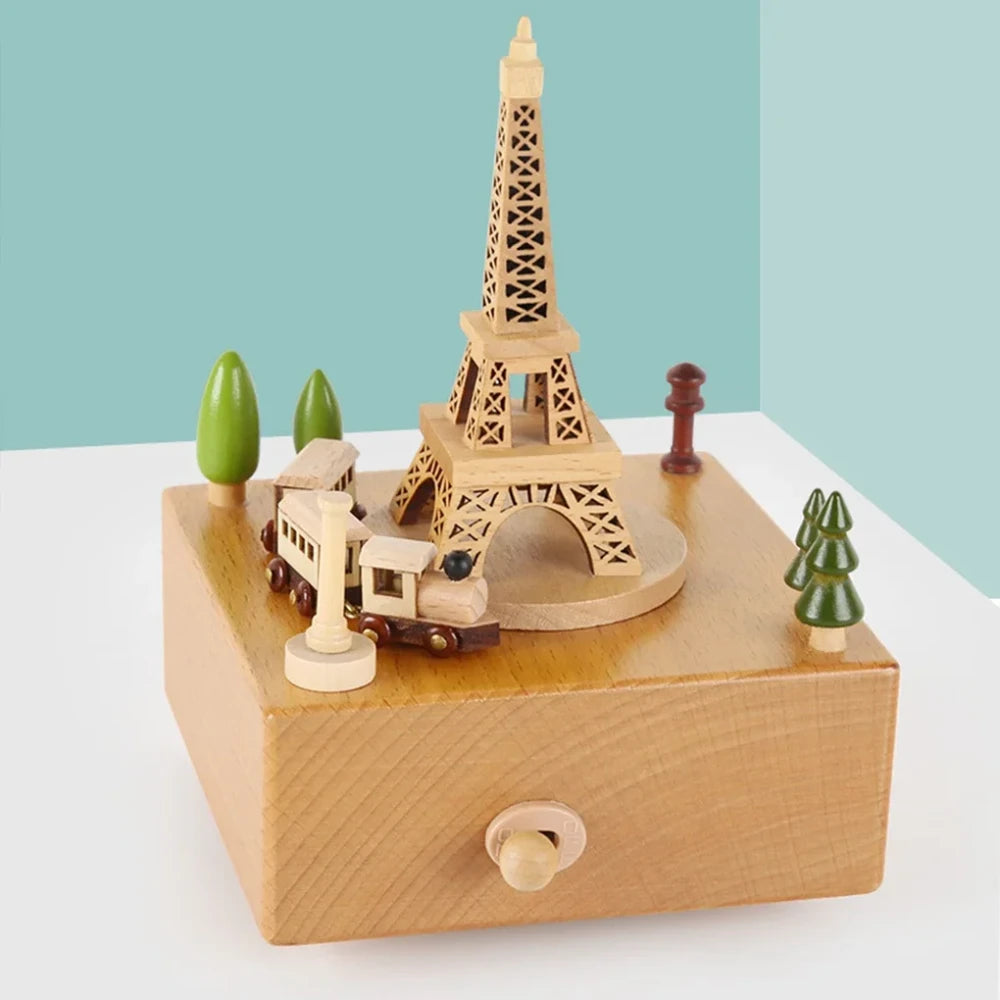 Wooden Carousel Music Box - Pinocchio village