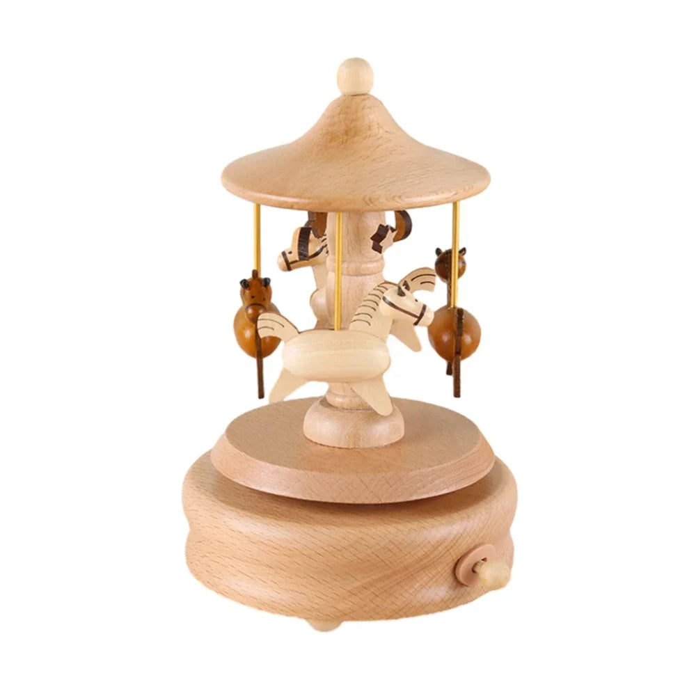 Wooden Carousel Music Box - Pinocchio village