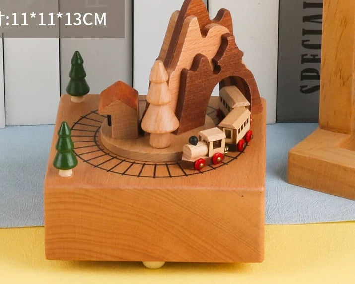 Wooden Carousel Music Box - Pinocchio village
