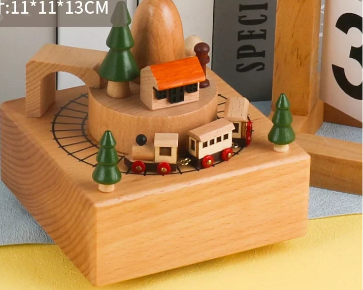 Wooden Carousel Music Box - Pinocchio village