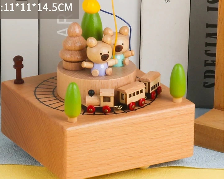 Wooden Carousel Music Box - Pinocchio village