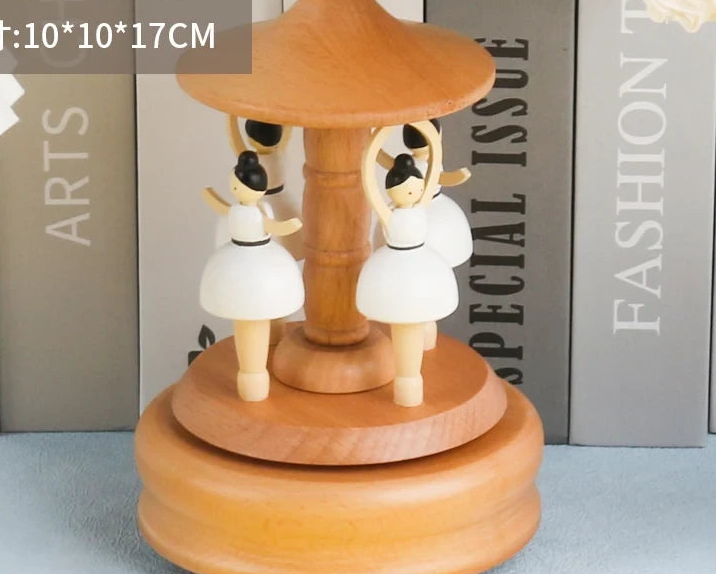 Wooden Carousel Music Box - Pinocchio village