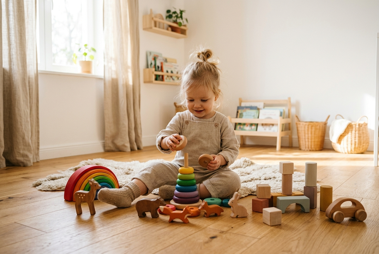 Child playing with wooden toys - brand story image