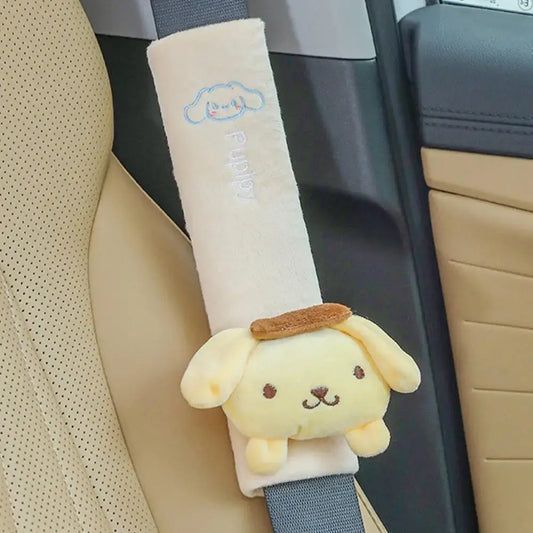 Comfy cartoon seat belt pad with plush dog design for added comfort and style while driving.